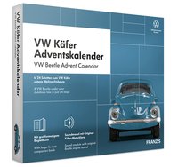 FRANZIS 67098 - VW Käfer Adventskalender, blau, Metall Modellbausatz im Maßstab 1:43, inkl. Soundmodul und 52-seitigem Begleitbuch