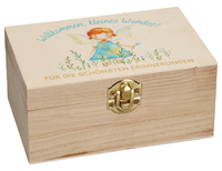 Butzon & Bercker Erinnerungskiste Willkommen kleines Wunder – naturbelassene Holzbox 23 x 16 x 11 cm zur Aufbewahrung von Baby-Erinnerungen, liebevolles Geschenk zur Geburt