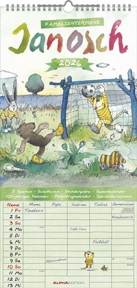 Alpha Edition - Janosch - 5 Spalten Familienkalender 2026 – Wandkalender 22×45 cm mit Spalten für Termine, liebevollen Illustrationen & Feiertagen, praktischer Terminplaner für Familien & Kinderzimmer