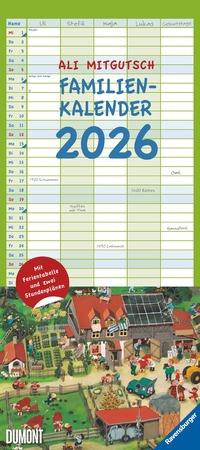 DUMONT - Ali Mitgutsch Familienkalender 2026 – Wandkalender 22x50 cm – Familienplaner mit 5 Spalten & Wimmelbildern des Kinderbuchklassikers