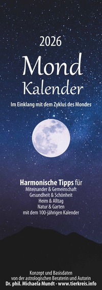 Alpha Edition - Mondkalender 2026 – Streifenplaner 14,85×42 cm mit 100-jährigem Kalender & Alltagstipps, minutengenauen Mondphasen, dekorativer Wandkalender für Haushalt & Garten