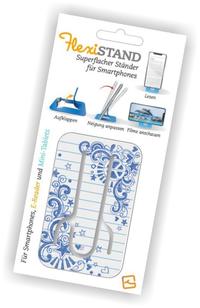 Flexistand (Doodle) - flexibler Handyaufsteller - für alle Handys und Mini-Tablets - superflach - stufenlos verstellbar - hochkant und quer - passt in jede Hosentasche