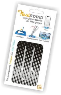 Flexistand (Silver Dots) - flexibler Handyaufsteller - für alle Handys und Mini-Tablets - superflach - stufenlos verstellbar - hochkant und quer - passt in jede Hosentasche