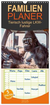 Familienplaner 2025 - Tierisch lustige LKW-Fahrer mit 5 Spalten (Wandkalender, 21 x 45 cm) CALVENDO