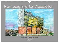 Hamburg in stillen Aquarellen (Wandkalender 2026 DIN A3 quer), CALVENDO Monatskalender