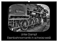 Unter Dampf - Eisenbahnromantik in schwarz-weiß (Wandkalender 2026 DIN A2 quer), CALVENDO Monatskalender