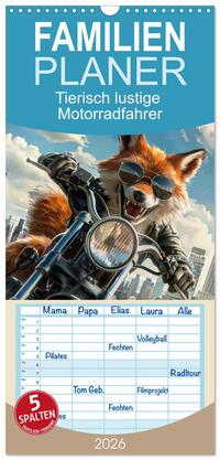 Familienplaner 2026 - Tierisch lustige Motorradfahrer mit 5 Spalten (Wandkalender, 21 x 45 cm) CALVENDO