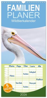 Familienplaner 2026 - Wildtierkalender mit 5 Spalten (Wandkalender, 21 x 45 cm) CALVENDO