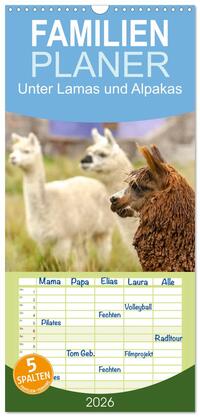 Familienplaner 2026 - Unter Lamas und Alpakas mit 5 Spalten (Wandkalender, 21 x 45 cm) CALVENDO