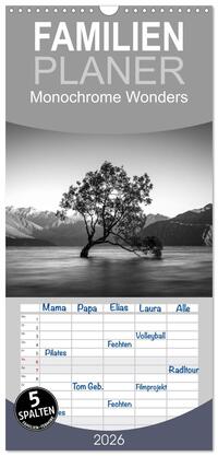 Familienplaner 2026 - Monochrome Wonders mit 5 Spalten (Wandkalender, 21 x 45 cm) CALVENDO