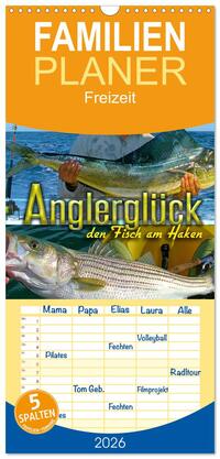 Familienplaner 2026 - Anglerglück - den Fisch am Haken mit 5 Spalten (Wandkalender, 21 x 45 cm) CALVENDO