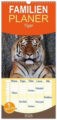 Familienplaner 2026 - Tiger mit 5 Spalten (Wandkalender, 21 x 45 cm) CALVENDO
