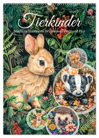 Tierkinder - Niedliche illustrierte Wildtiere in Wald und Flur (Wandkalender 2027 DIN A2 hoch), CALVENDO Monatskalender