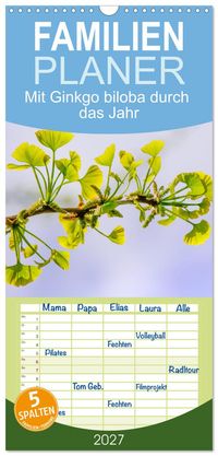 Familienplaner 2027 - Mit Ginkgo biloba durch das Jahr mit 5 Spalten (Wandkalender, 21 x 45 cm) CALVENDO
