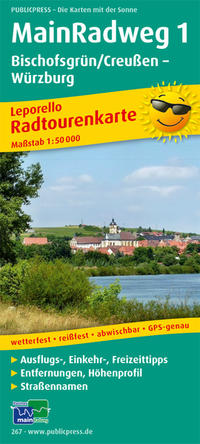 Publicpress Leporello Radtourenkarte MainRadweg 1, Bischofsgrün/Creußen, Würzburg 1:50.000