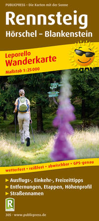 Publicpress Leporello Wanderkarte Rennsteig, Hörschel, Blankenstein 1:25.000