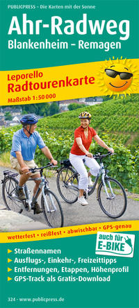 Publicpress Leporello Radtourenkarte Ahr-Radweg, Blankenheim, Remagen 1:50.000