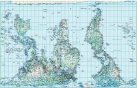 Physische Weltkarte Petersprojektion, südorientiert und pazifikzentriert, Englisch(130 x 82 cm)