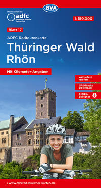 ADFC-Radtourenkarte 17 Thüringer Wald Rhön 1:150.000, reiß- und wetterfest, E-Bike geeignet, GPS-Tracks Download, mit Bett+Bike Symbolen, mit Kilometer-Angaben