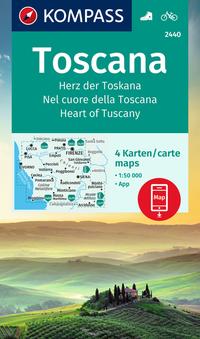 KOMPASS Wanderkarten-Set 2440 Toscana, Herz der Toskana, Nel cuore della Toscana, Heart of Tuscany (4 Karten) 1:50.000