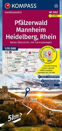 KOMPASS Fahrradkarte 3352 Pfälzerwald, Mannheim, Heidelberg, Rhein 1:70.000